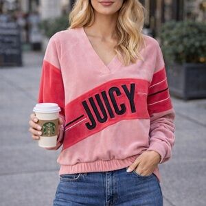 Juicy Couture velour Pink V-Neck Pullover